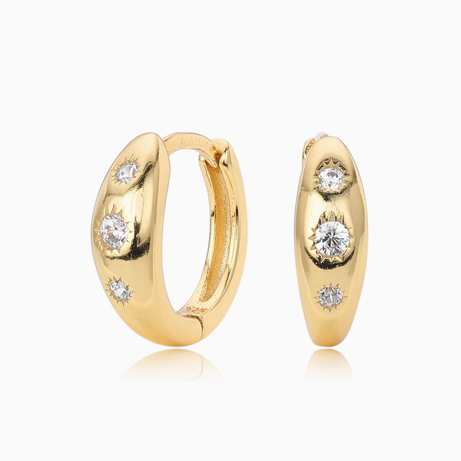 Pave Starburst Dome Huggie Hoop Earrings - Gold