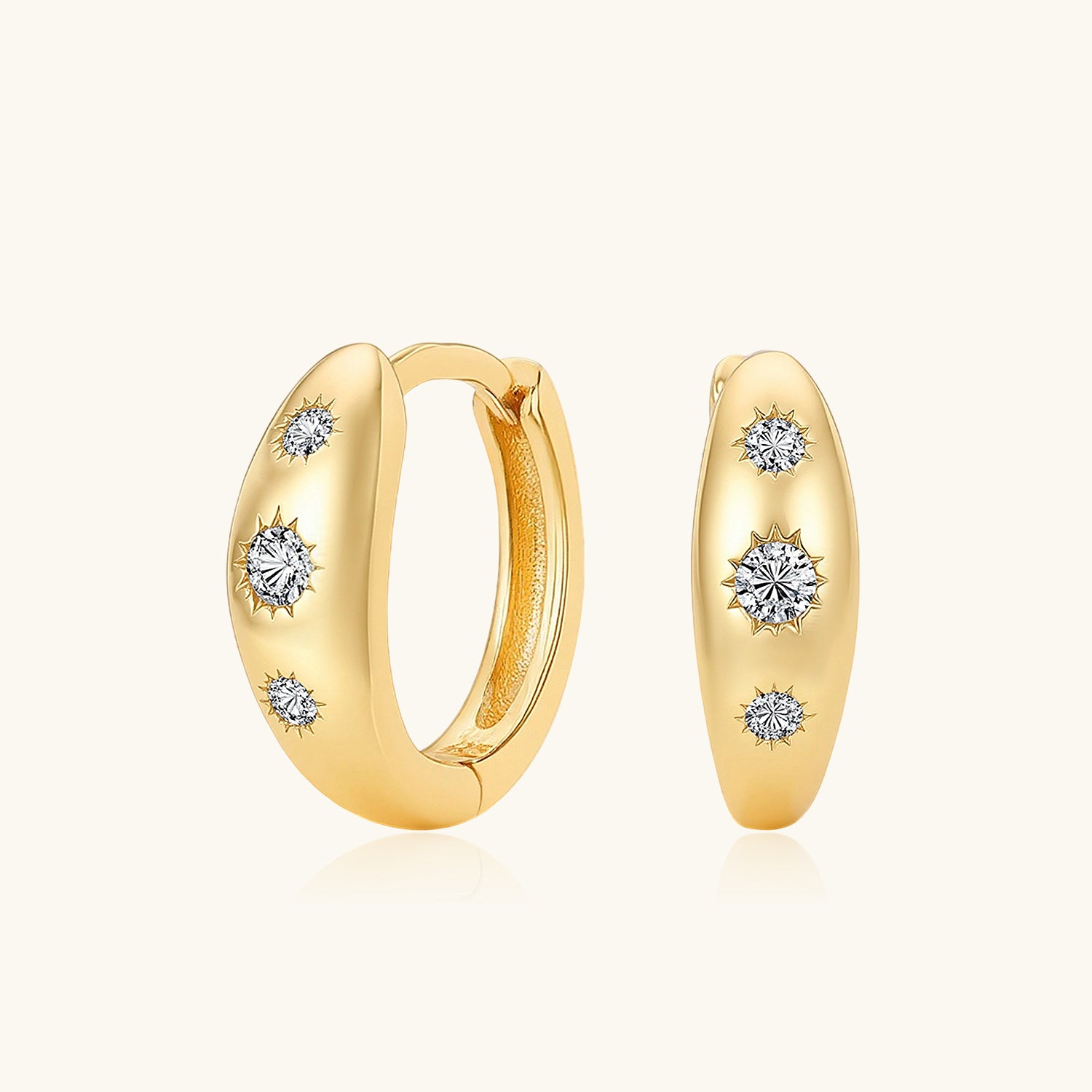 Pave Starburst Dome Huggie Hoop Earrings - Gold