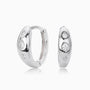 Pave Starburst Dome Huggie Hoop Earrings - Silver