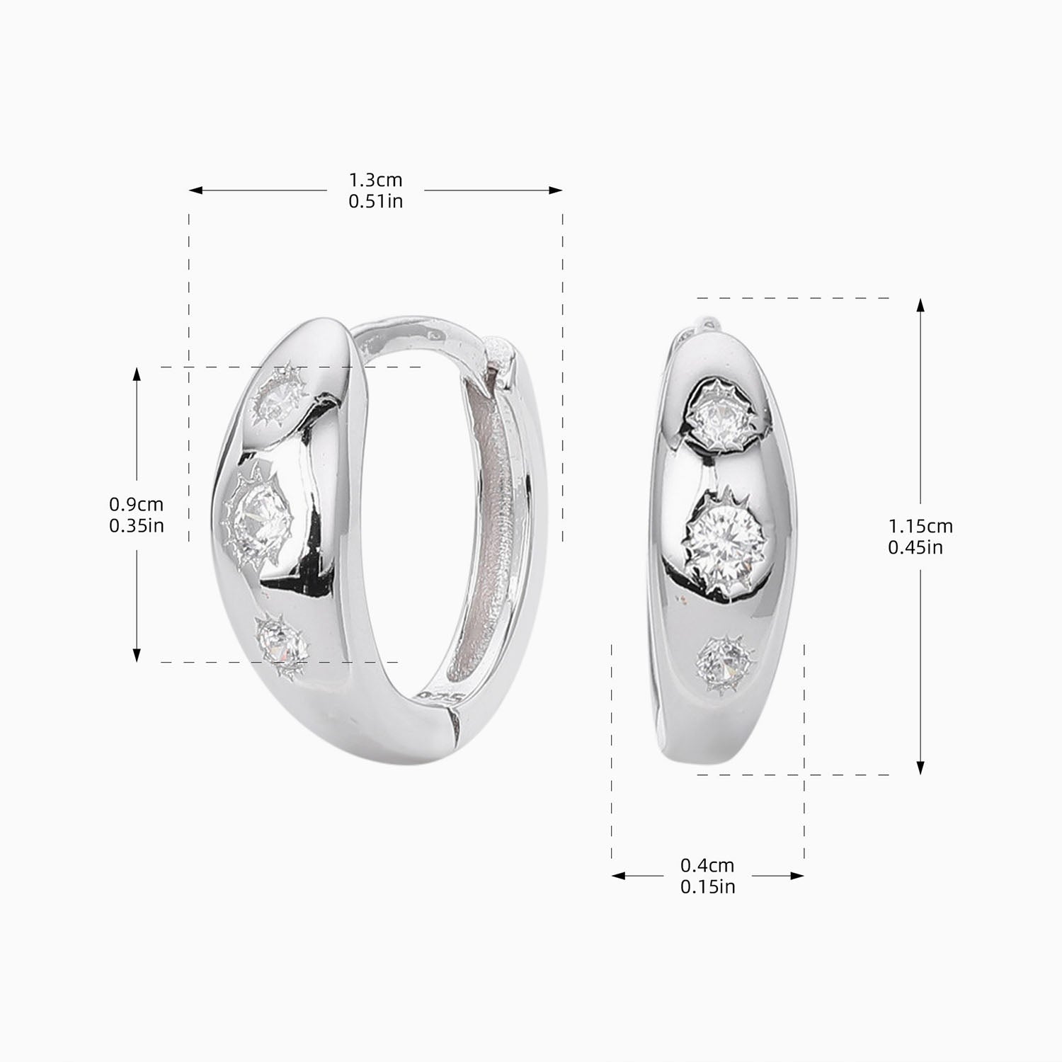 Pave Starburst Dome Huggie Hoop Earrings - Silver