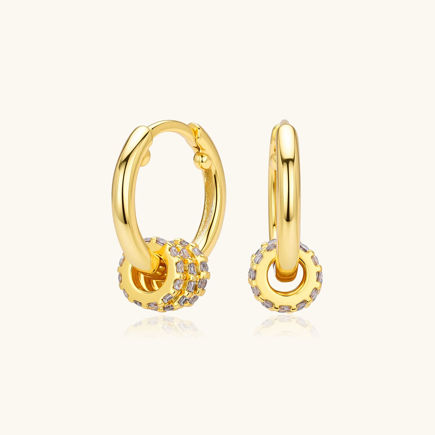 Pave Three Ring Hoop Earrings - Gold