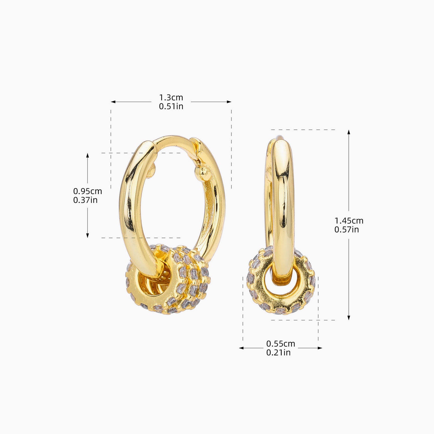 Pave Three Ring Hoop Earrings - Gold