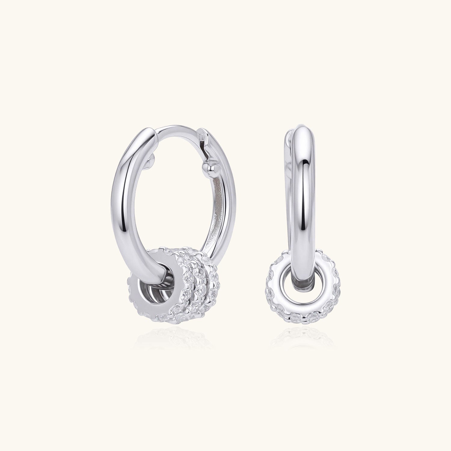 Pave Three Ring Hoop Earrings - Silver