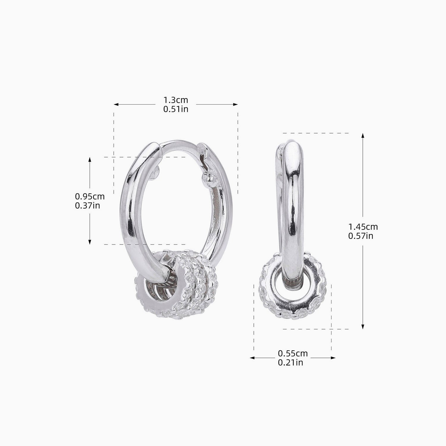 Pave Three Ring Hoop Earrings - Silver