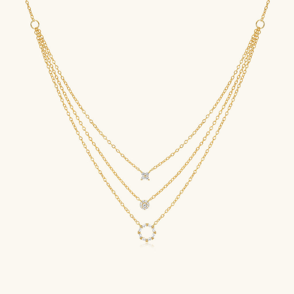 Pave Triple Layered Necklace - Gold