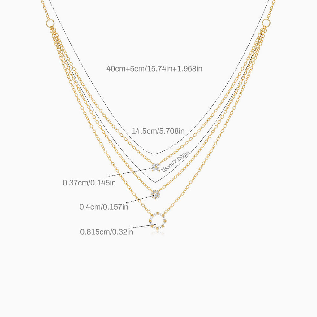 Pave Triple Layered Necklace - Gold