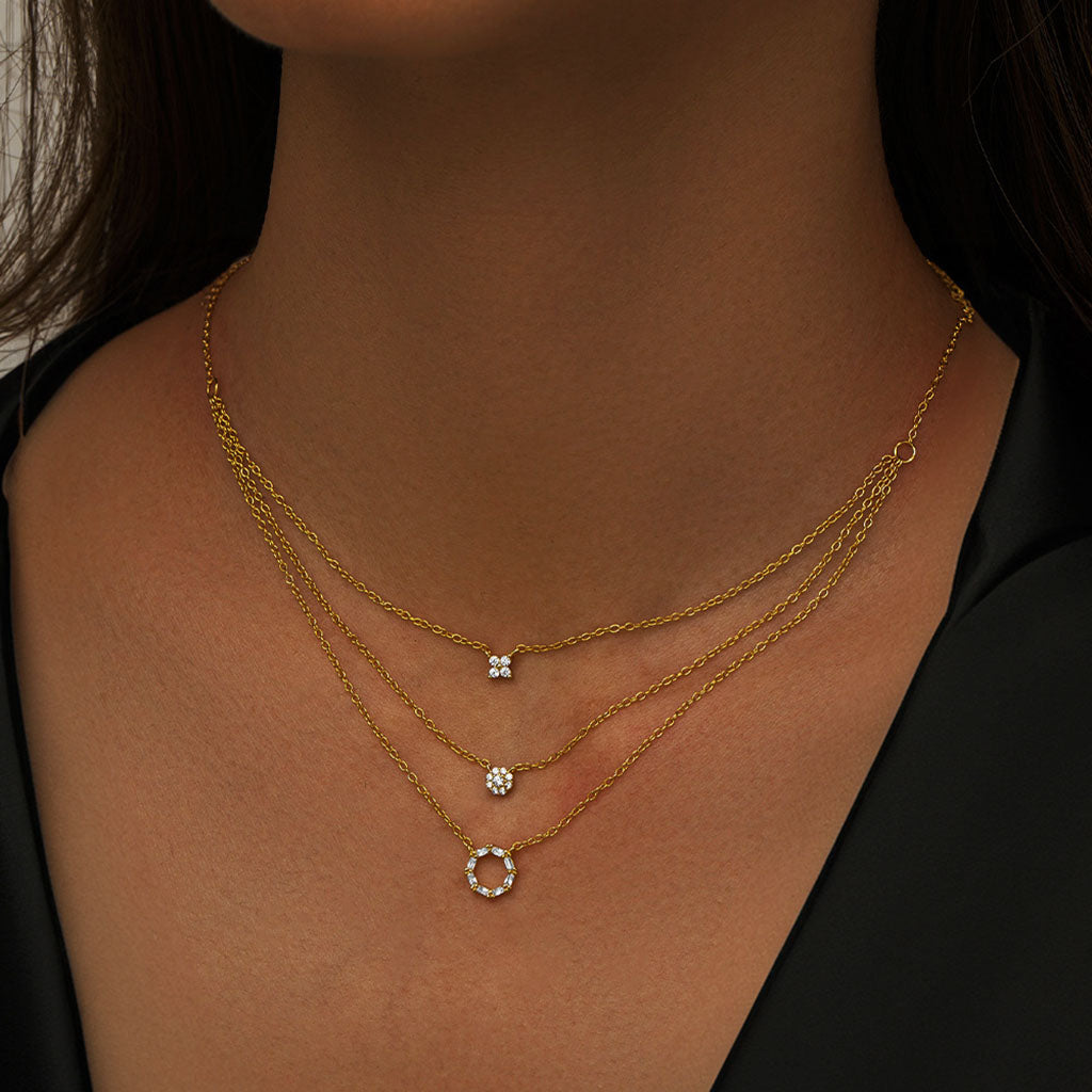 Pave Triple Layered Necklace - Gold