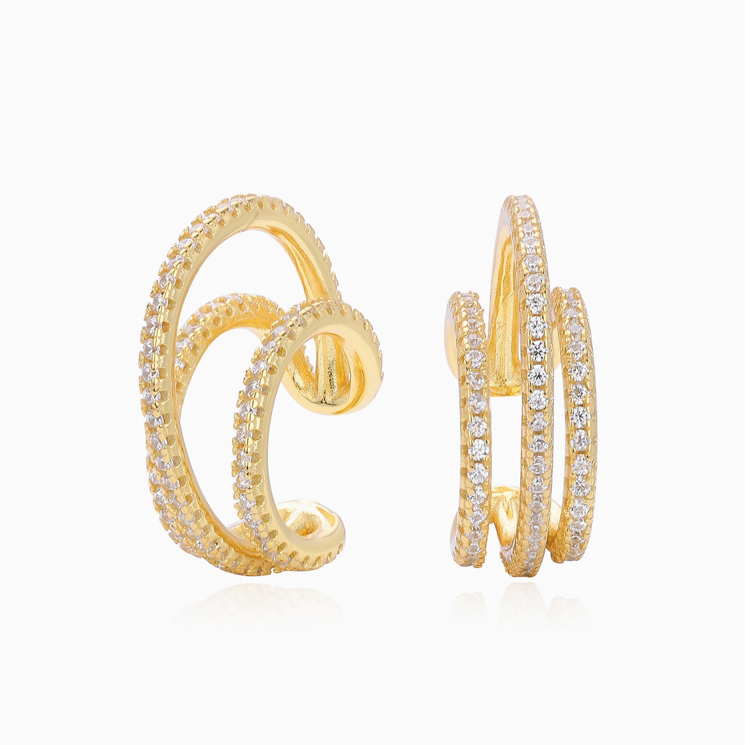 Pave Triple Row Ear Cuff Earrings - Gold