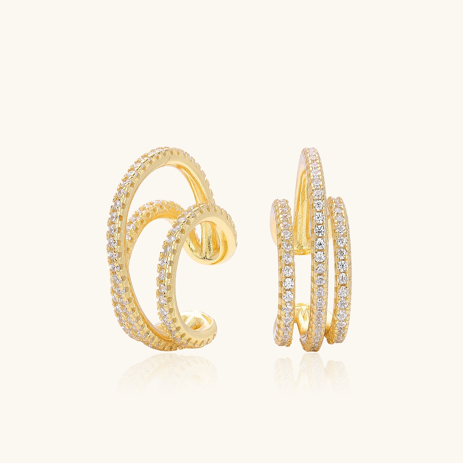 Pave Triple Row Ear Cuff Earrings - Gold
