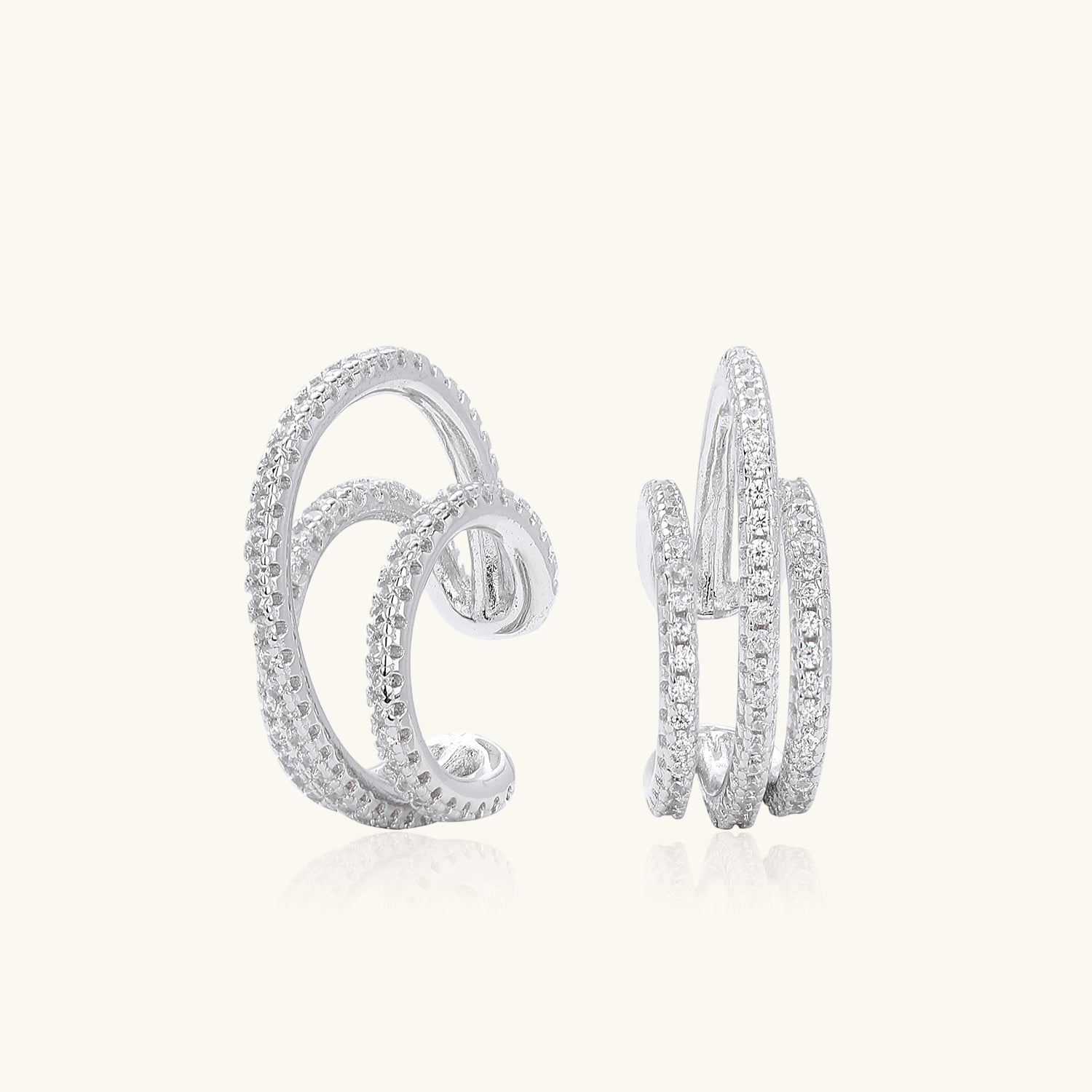 Pave Triple Row Ear Cuff Earrings - Silver