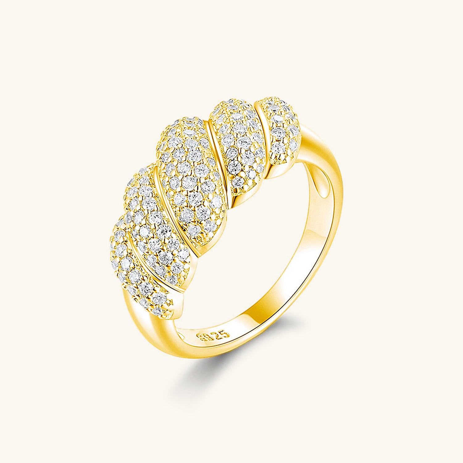 Pave Twisted Dome Moissanite Ring - Gold