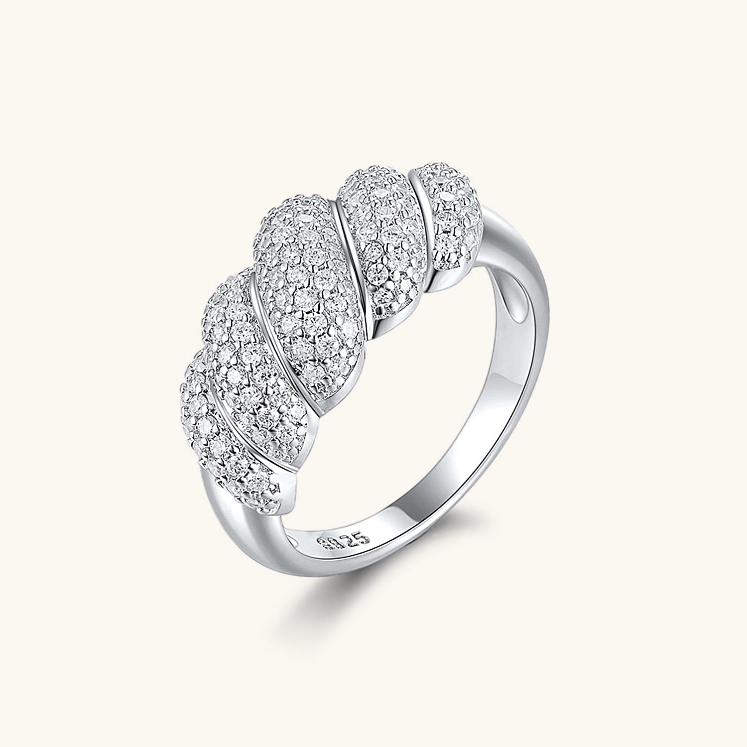Pave Twisted Dome Moissanite Ring - Silver
