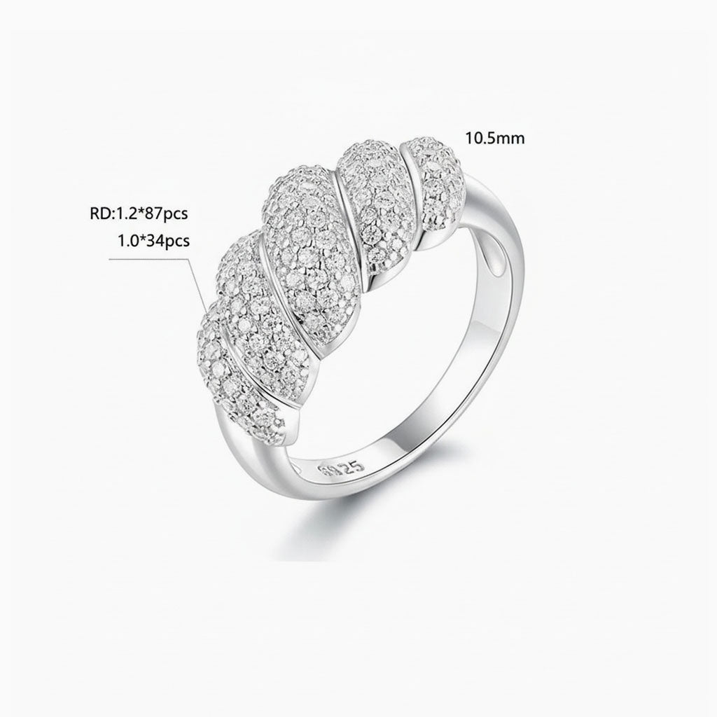 Pave Twisted Dome Moissanite Ring - Silver