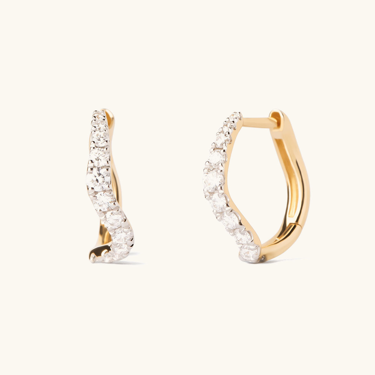 Pave Wave Huggie Hoop Earrings - Gold