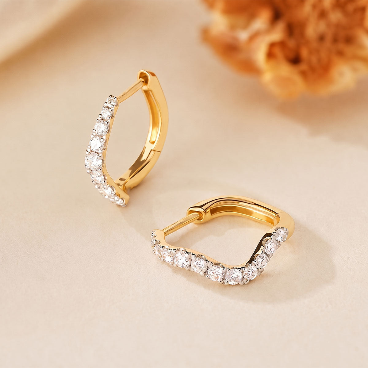 Pave Wave Huggie Hoop Earrings - Gold