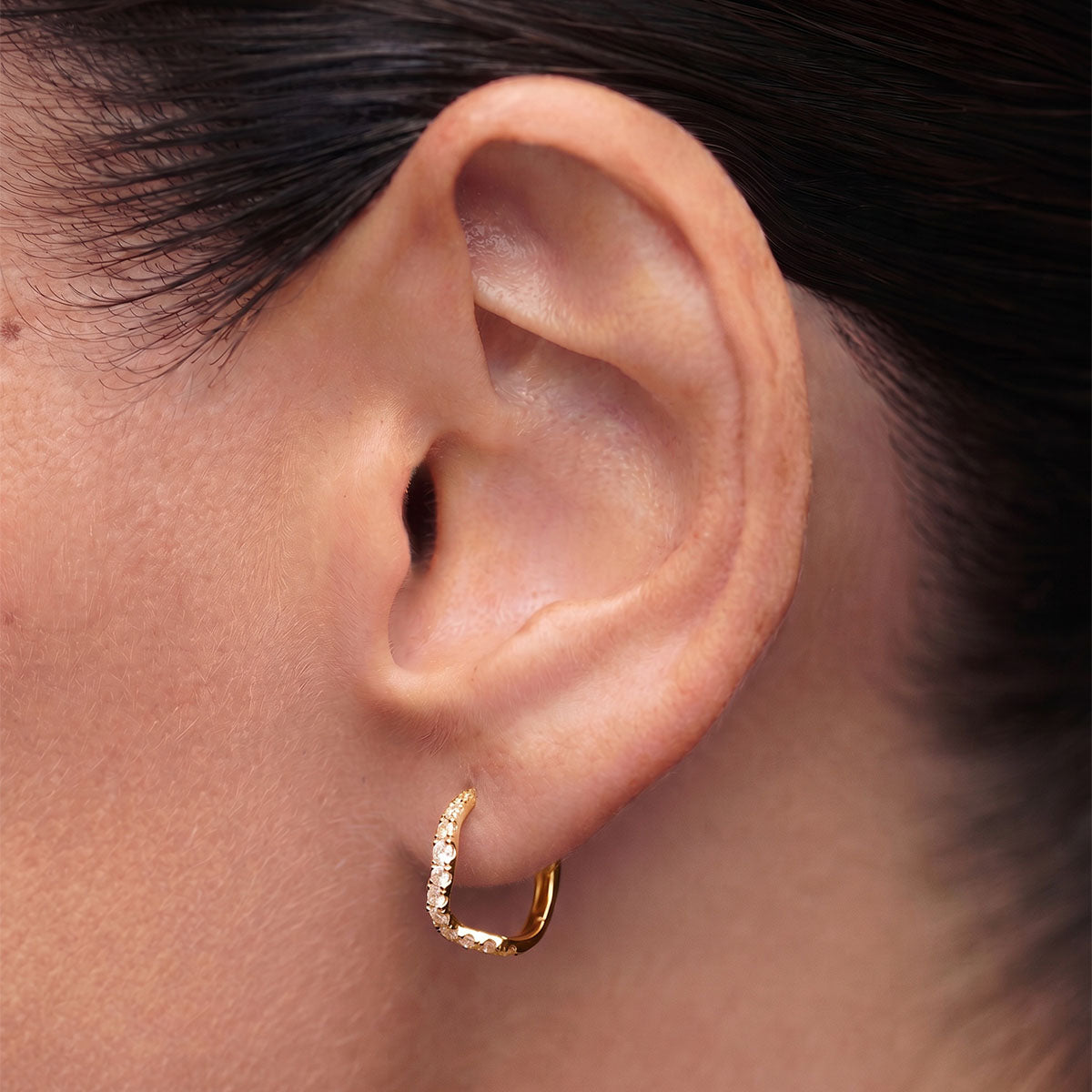 Pave Wave Huggie Hoop Earrings - Gold