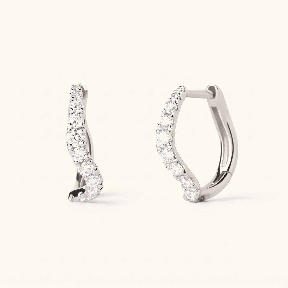 Pave Wave Huggie Hoop Earrings - Silver
