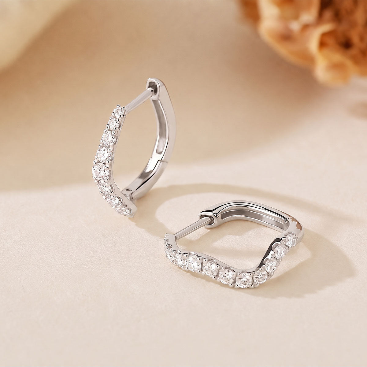 Pave Wave Huggie Hoop Earrings - Silver