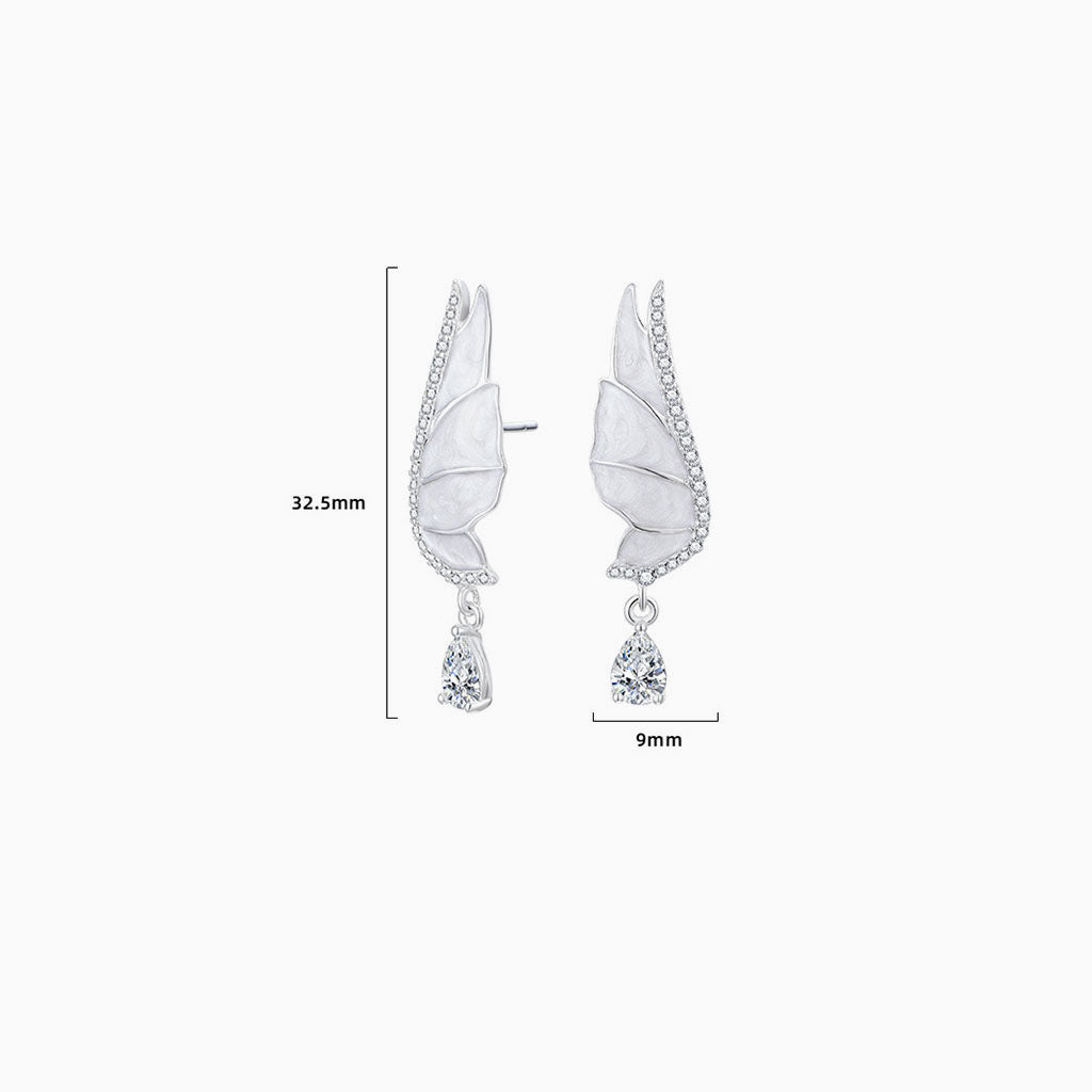 Pave Wing Pear Drop Earrings - Silver