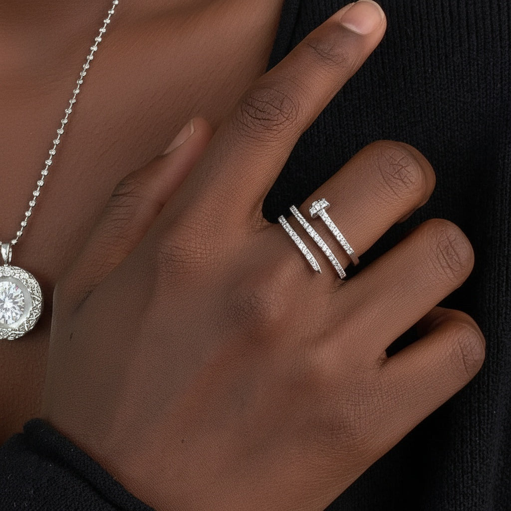 Pave Wrap Nail Ring - Silver