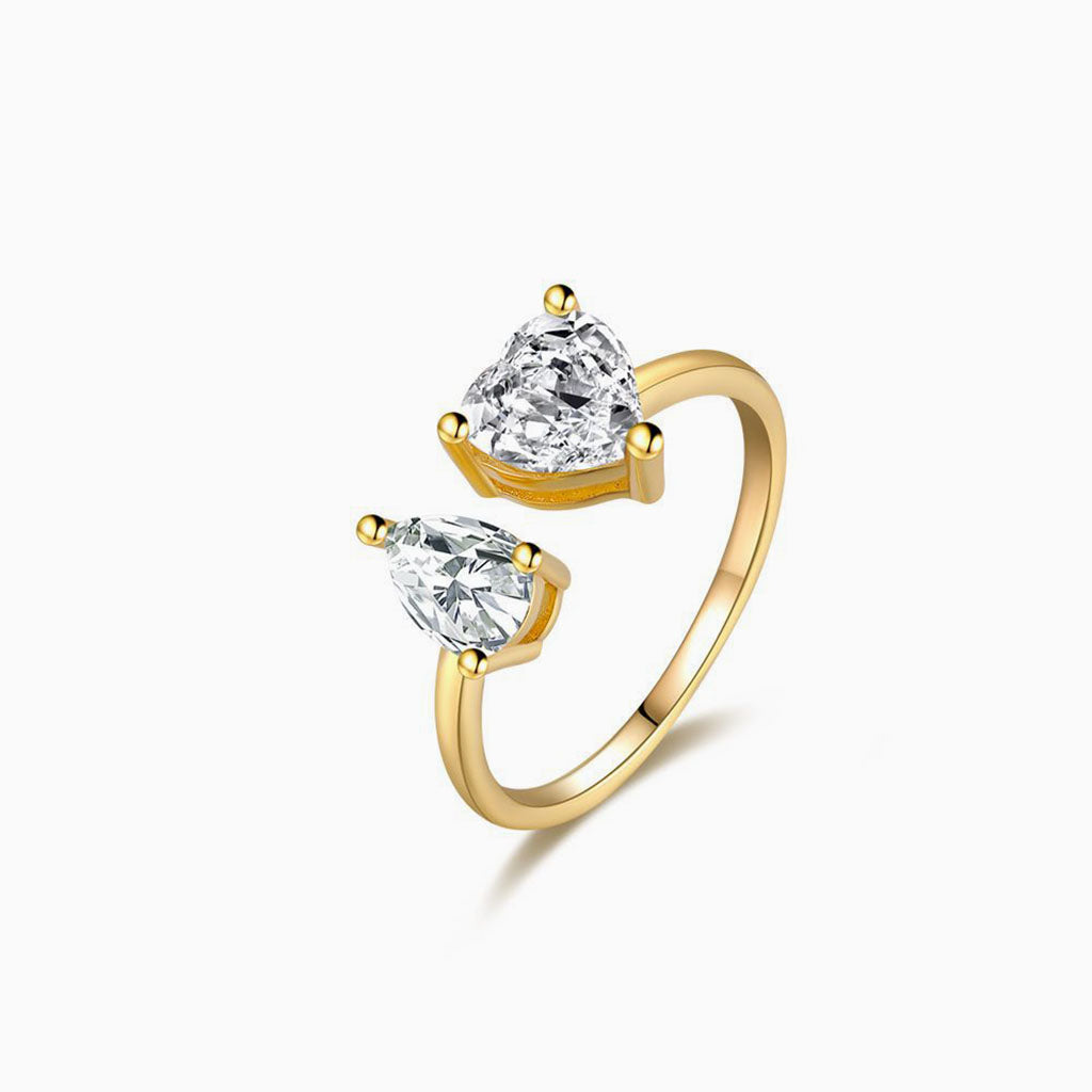 Pear and Heart Diamond Open Wrap Ring - Gold