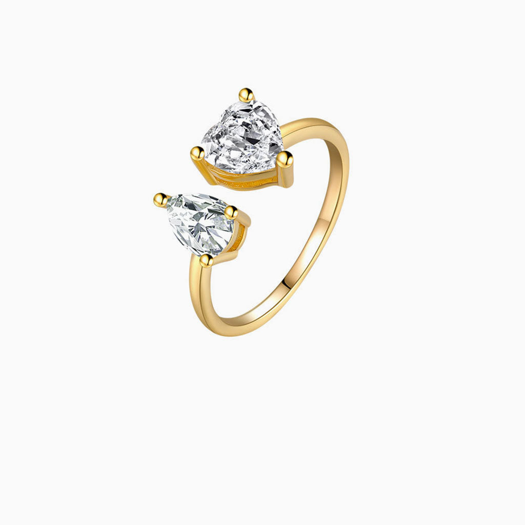 Pear and Heart Diamond Open Wrap Ring - Gold