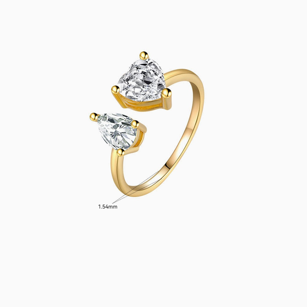 Pear and Heart Diamond Open Wrap Ring - Gold