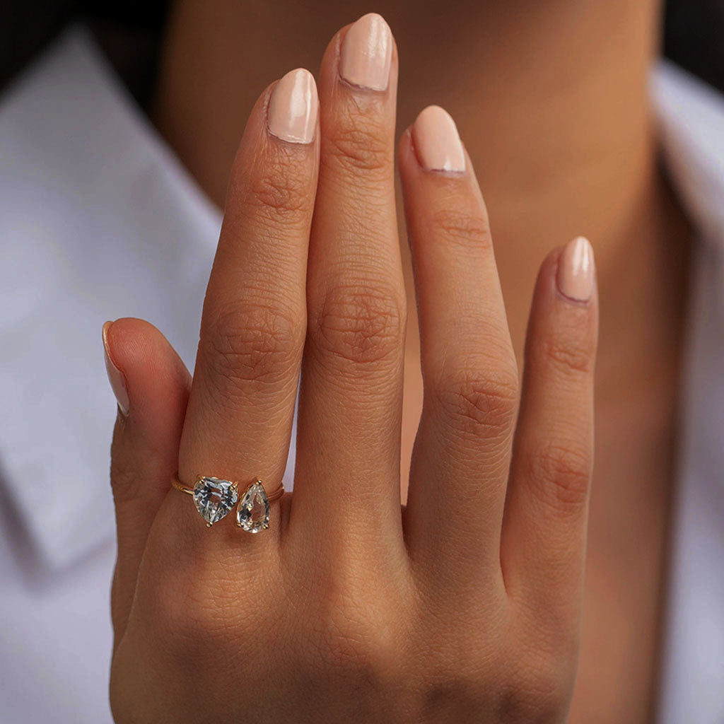 Pear and Heart Diamond Open Wrap Ring - Gold