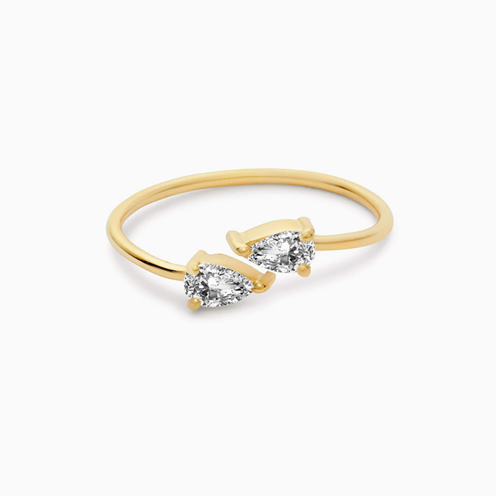 Pear Diamond Open Wrap Ring - Gold