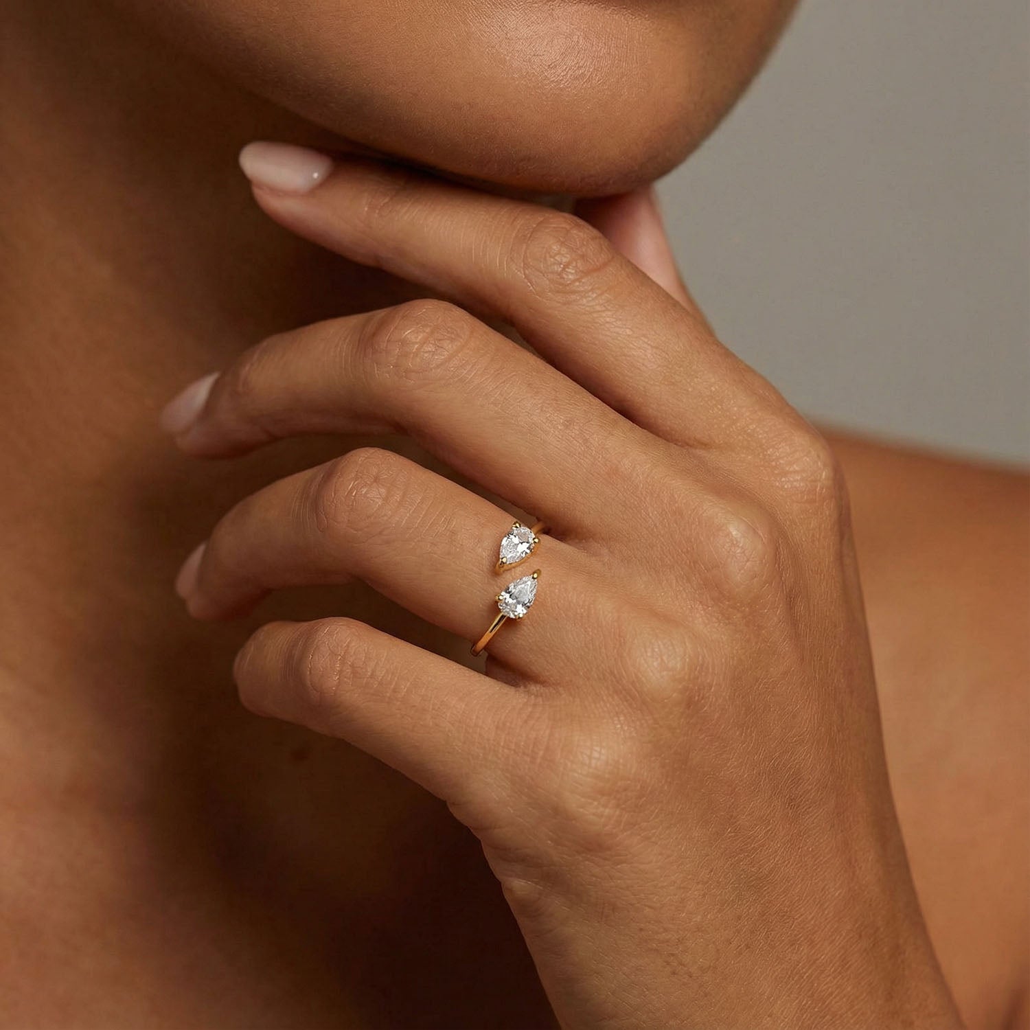 Pear Diamond Open Wrap Ring - Gold