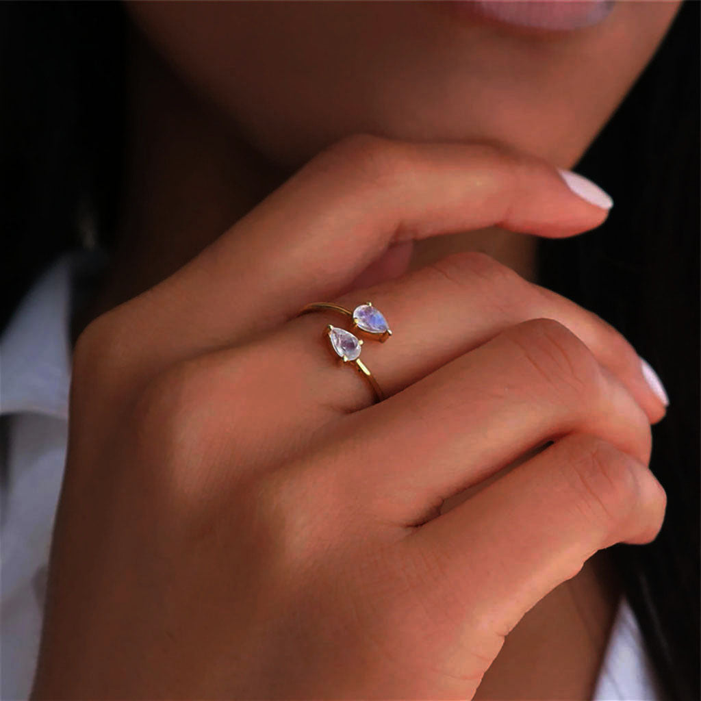 Pear Simulated Diamond Open Wrap Ring - Gold