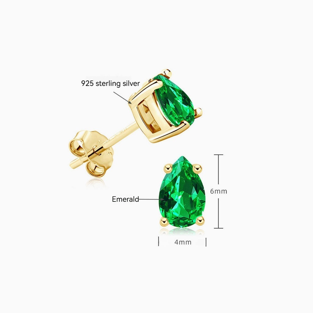 Pear Emerald Solitaire Stud Earrings - Gold