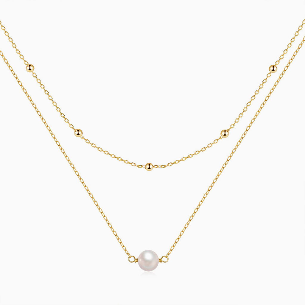 Pearl and Beaded Layered Necklace - Gold