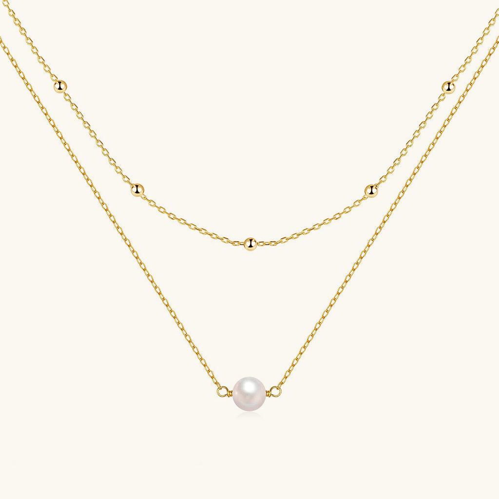 Pearl and Beaded Layered Necklace - Gold