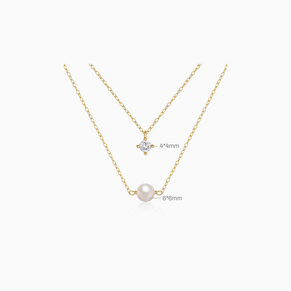 Pearl and Diamond Layered Necklace - Gold