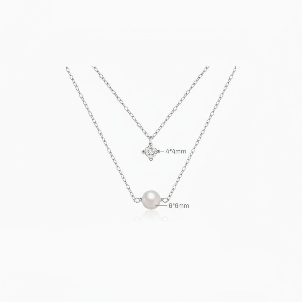 Pearl and Diamond Layered Necklace - Silver