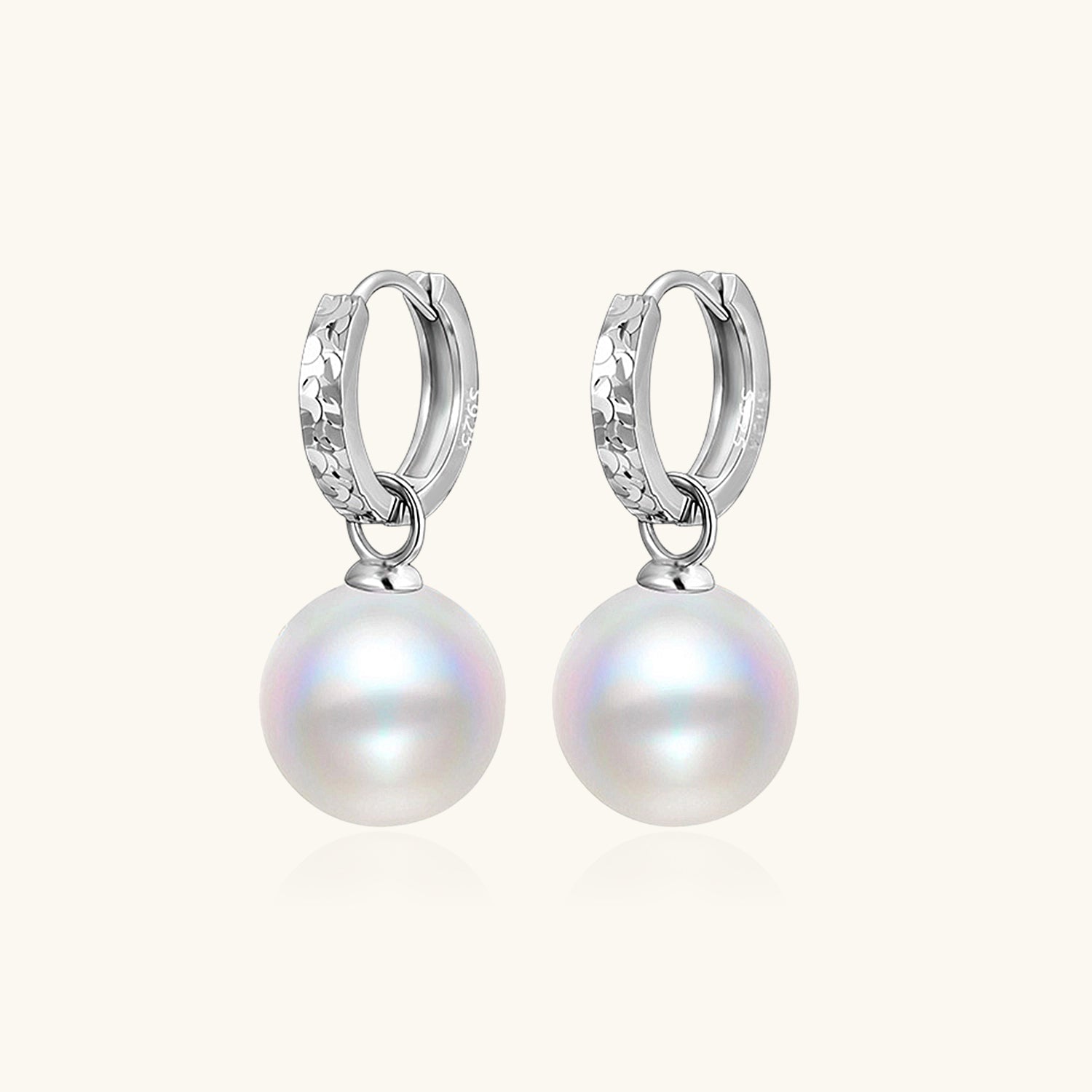 Pearl Drop Huggie Hoop Earrings - Silver