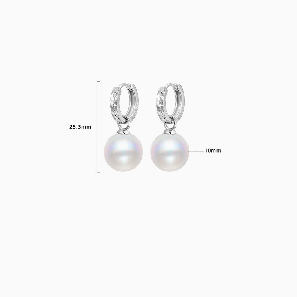 Pearl Drop Huggie Hoop Earrings - Silver