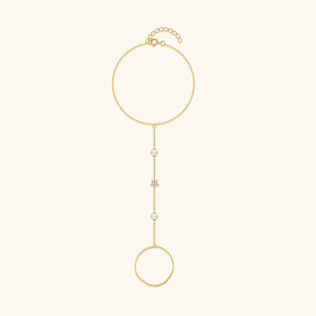 Pearl Flower Hand Chain Bracelet - Gold