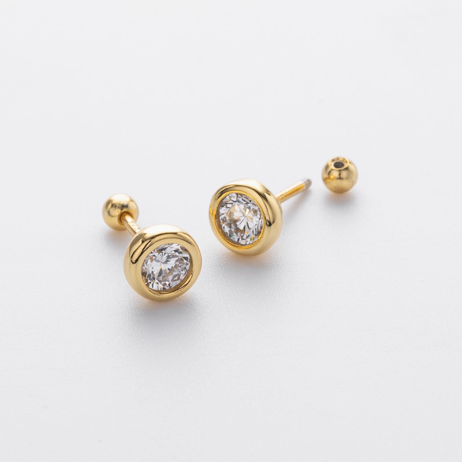 Petite Bezel Diamond Solitaire Stud Earrings - Gold