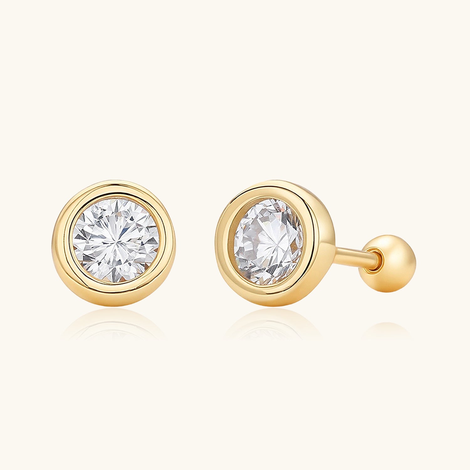 Petite Bezel Diamond Solitaire Stud Earrings - Gold