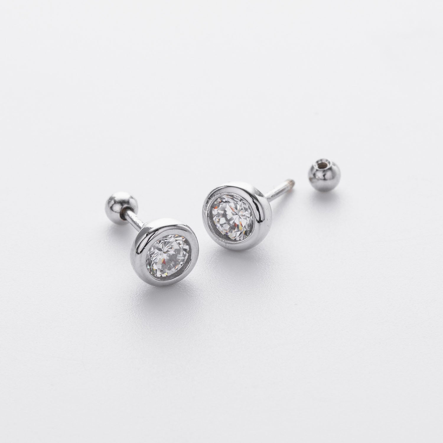 Petite Bezel Diamond Solitaire Stud Earrings - Silver