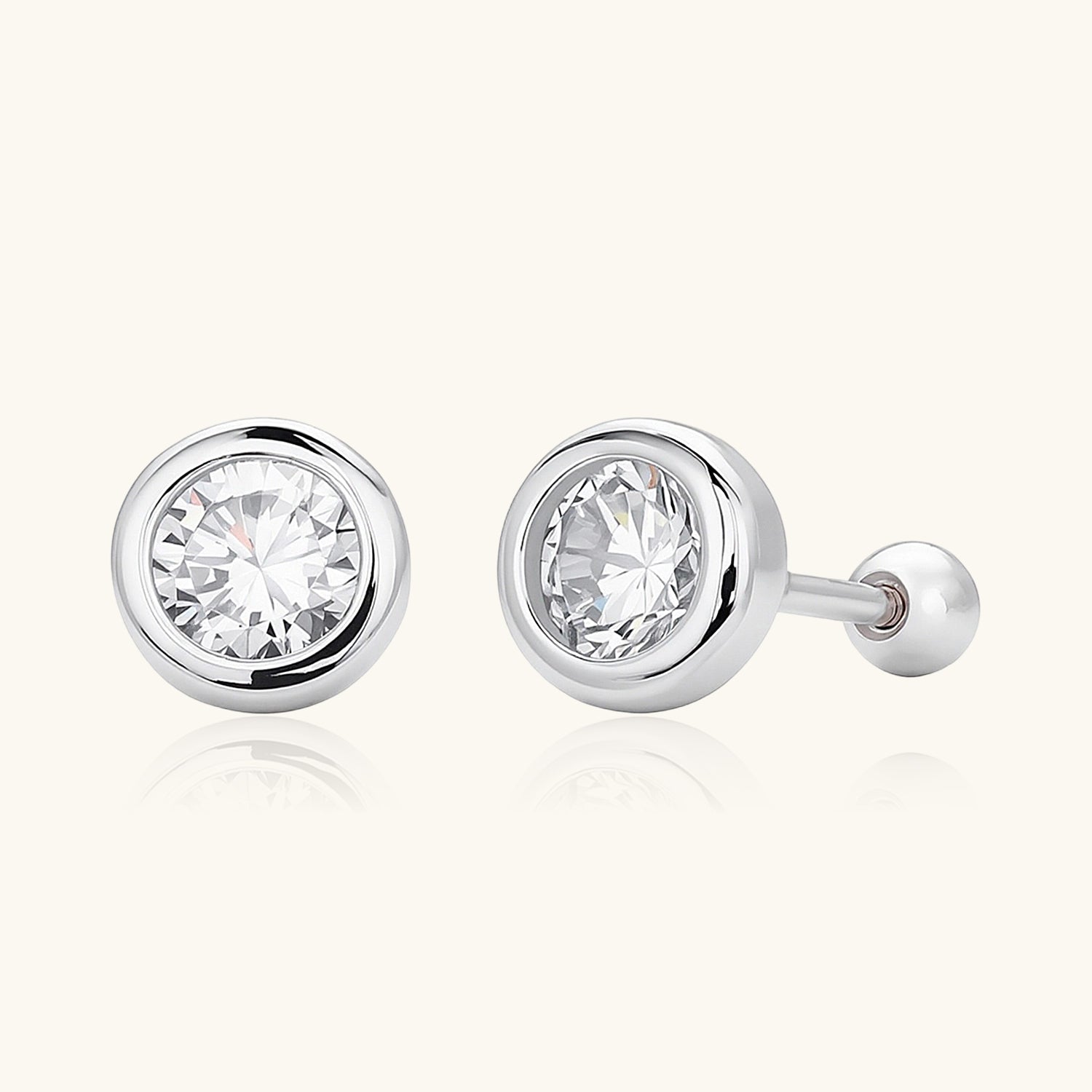 Petite Bezel Diamond Solitaire Stud Earrings - Silver