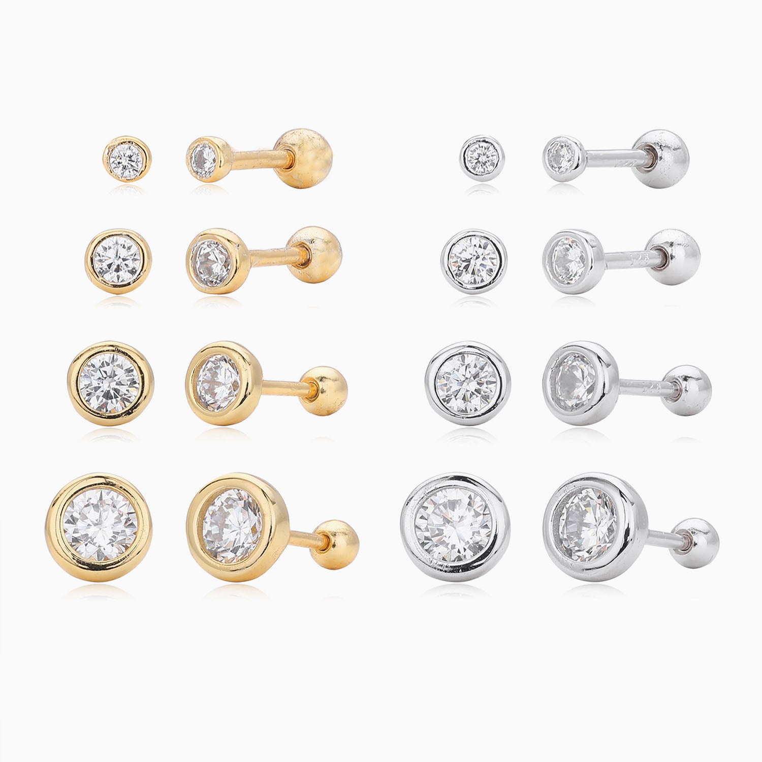 Petite Bezel Diamond Solitaire Stud Earrings - Silver