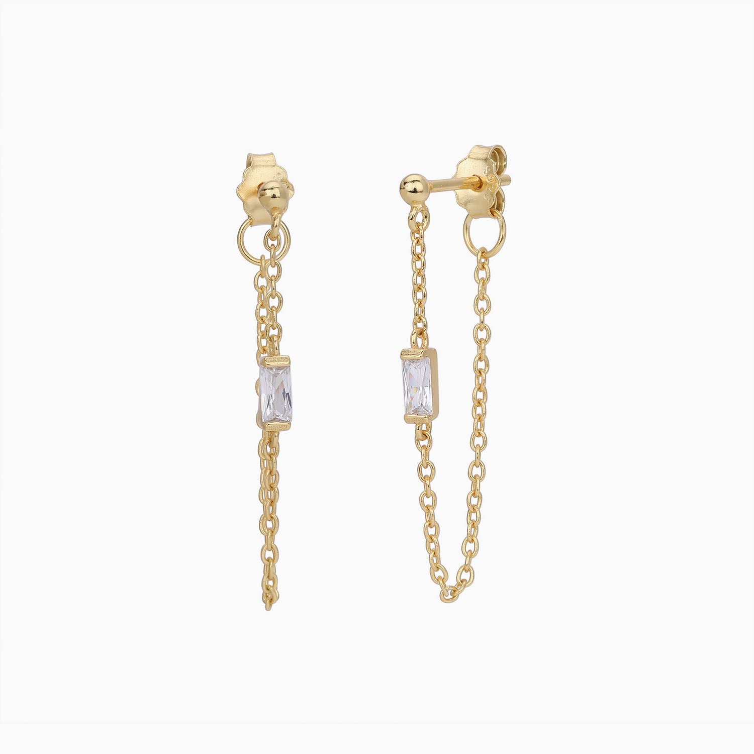 Petite Diamond Chain Stud Earrings - Gold
