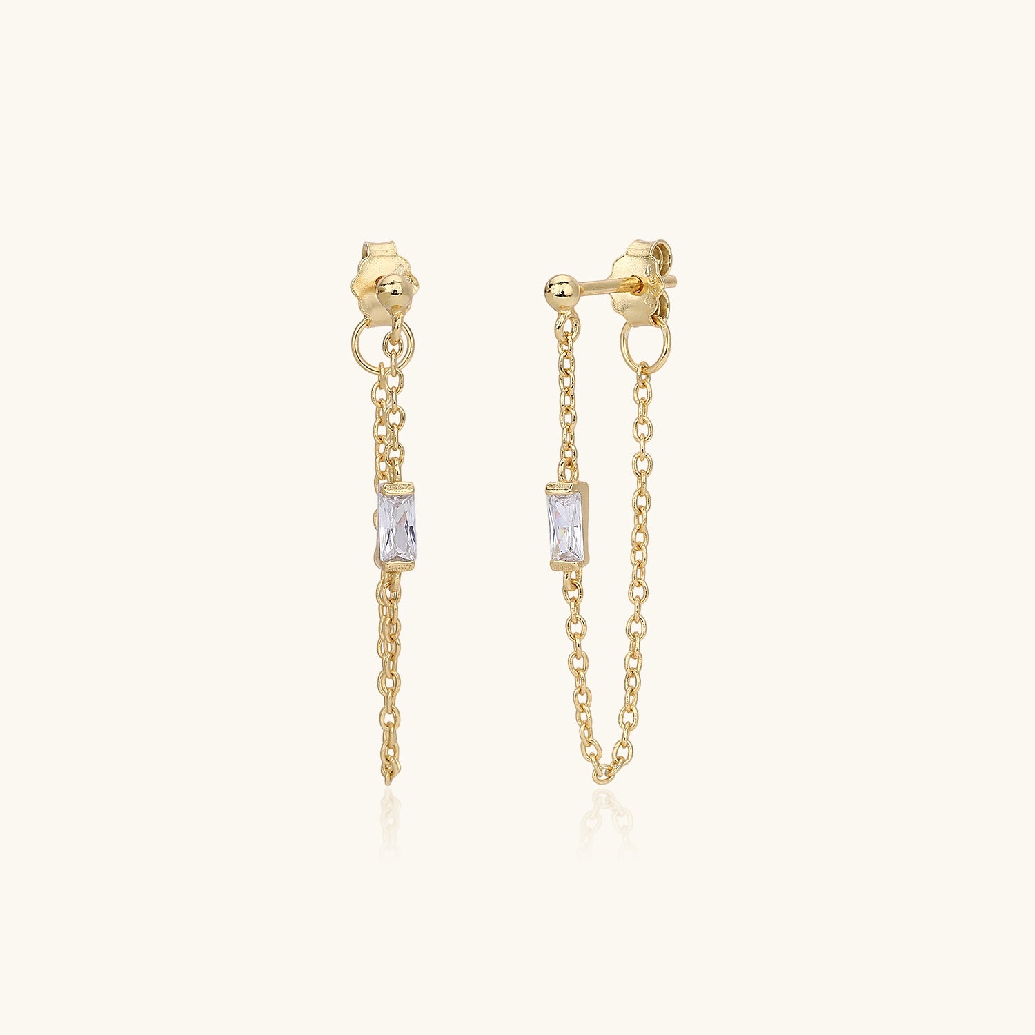 Petite Diamond Chain Stud Earrings - Gold