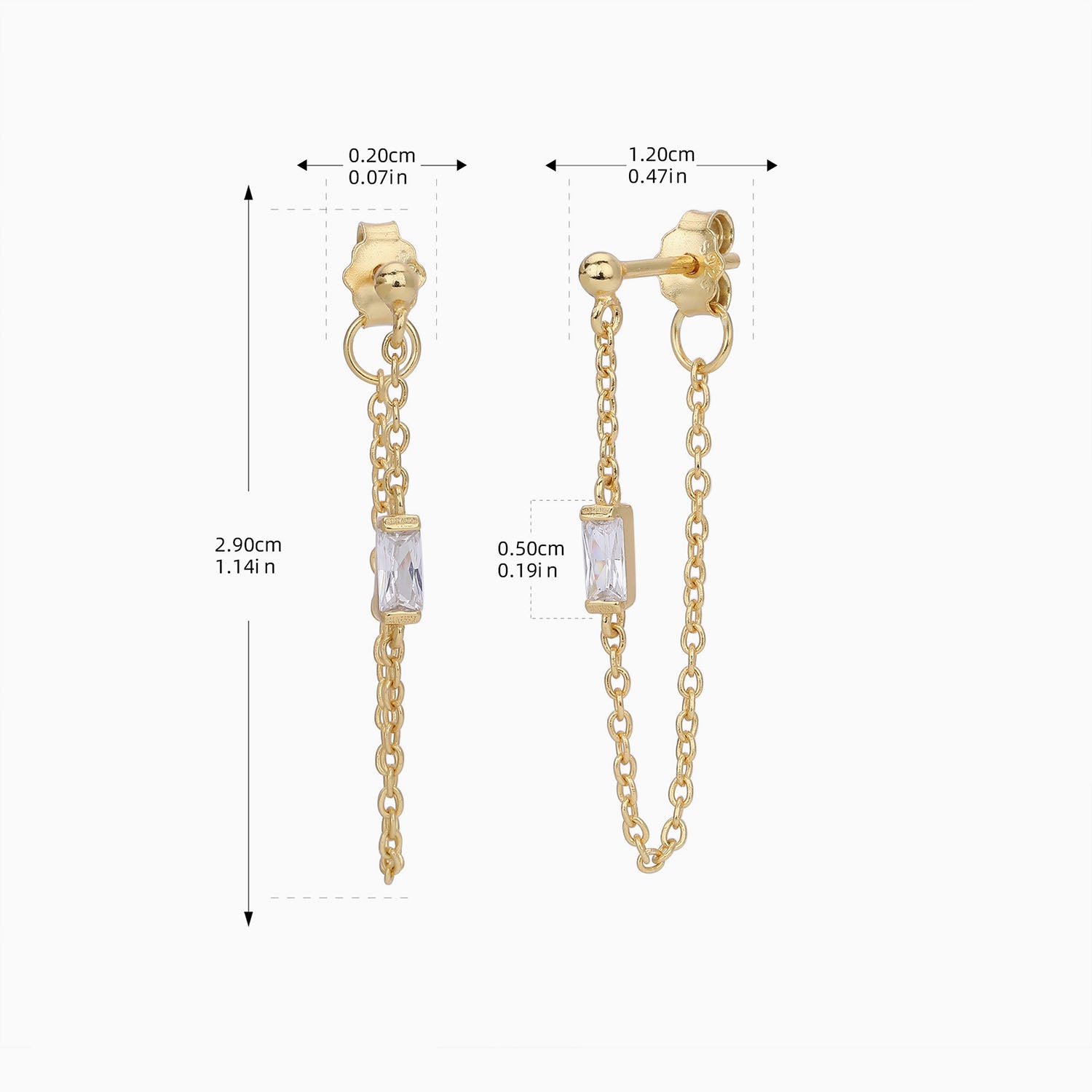 Petite Diamond Chain Stud Earrings - Gold