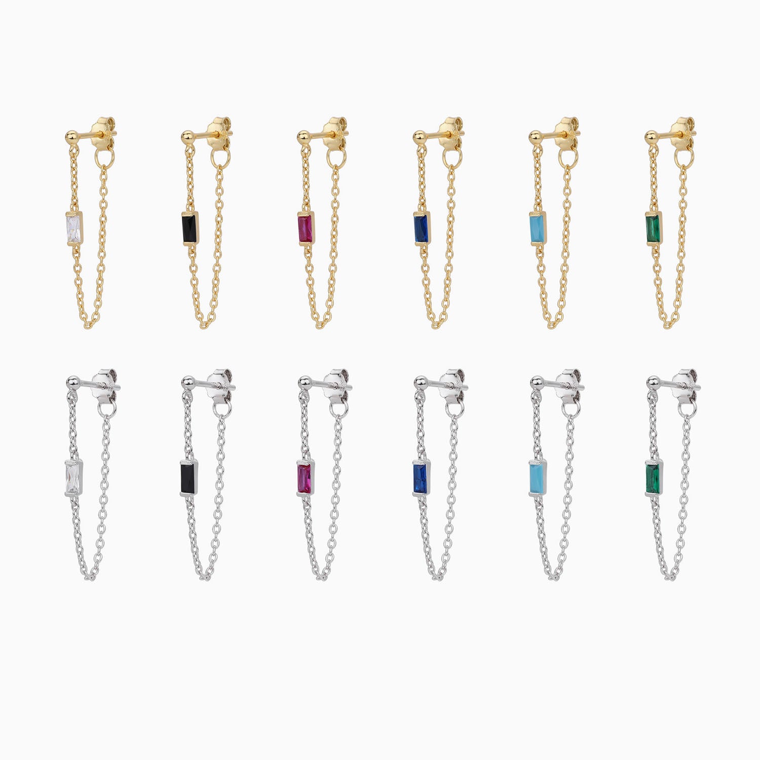 Petite Diamond Chain Stud Earrings - Gold