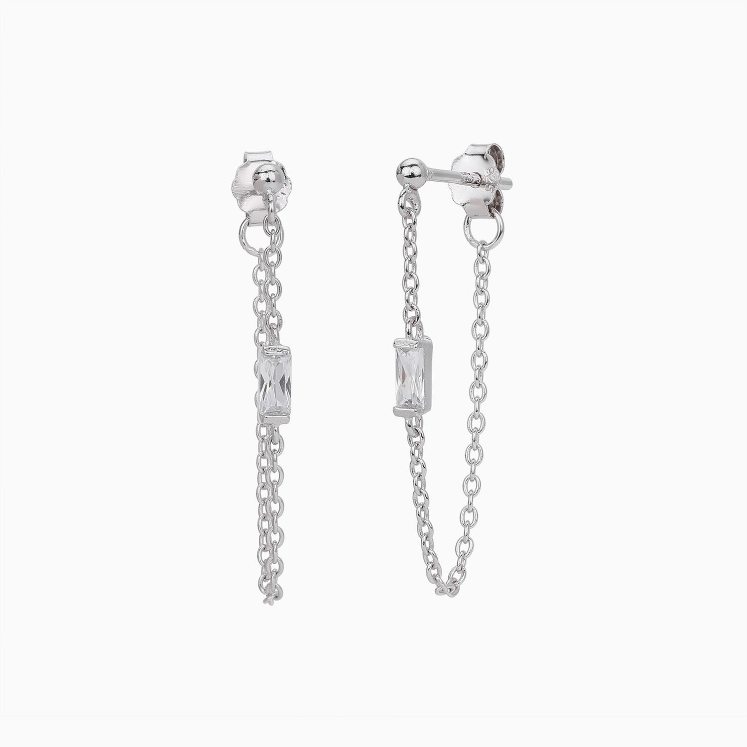 Petite Diamond Chain Stud Earrings - Silver