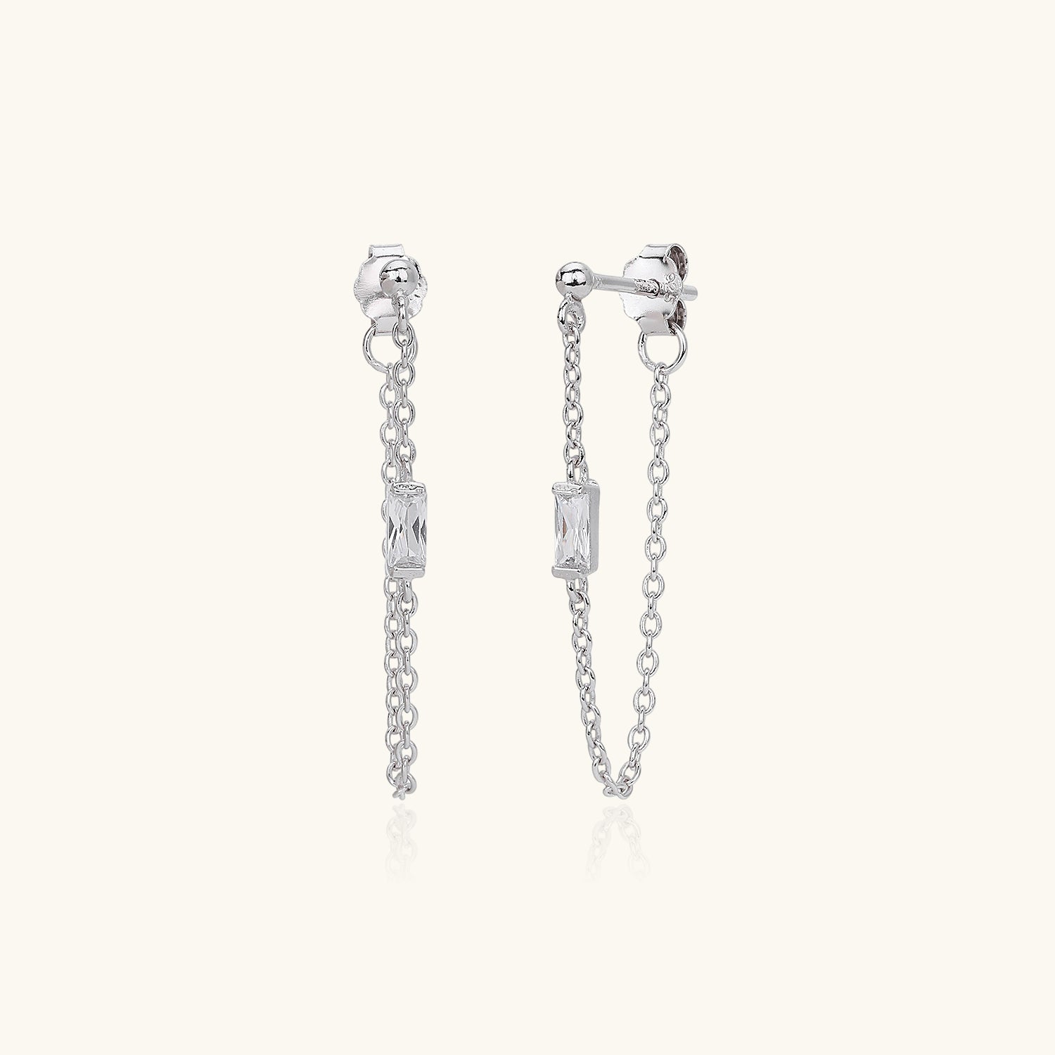 Petite Diamond Chain Stud Earrings - Silver